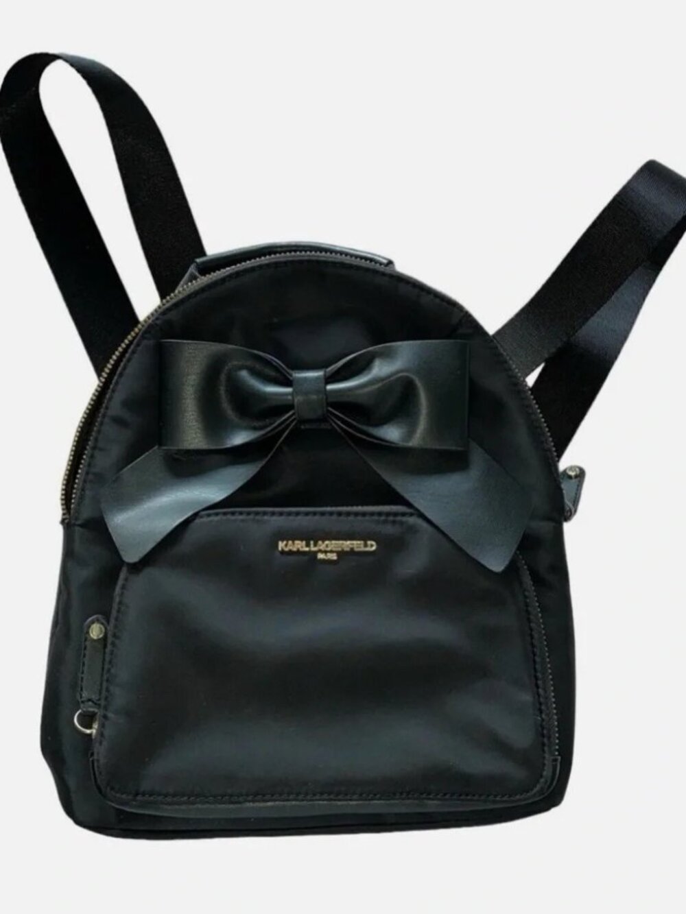 NWOT - Karl Lagerfeld Black Backpack with Leather Bow - Picture 2 of 12